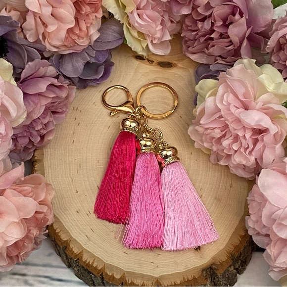 Multi Shade Pink Tassel Keychain Purse Charm - Picture 7 of 12